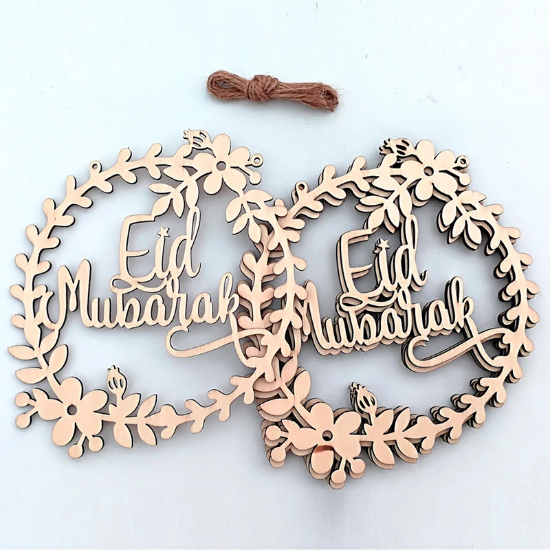 

5pcs Ramadan Eid Mubarak Decorations Wooden Wreath Garland For Islam Muslim Home Eid Mubarak Ramadan Decoration Party Supplies