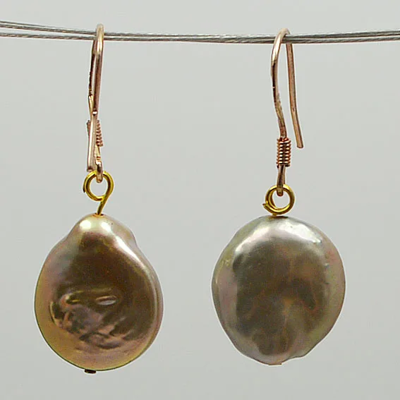 Серьги из натурального жемчуга с монетами огромные серьги 14 мм коричневого