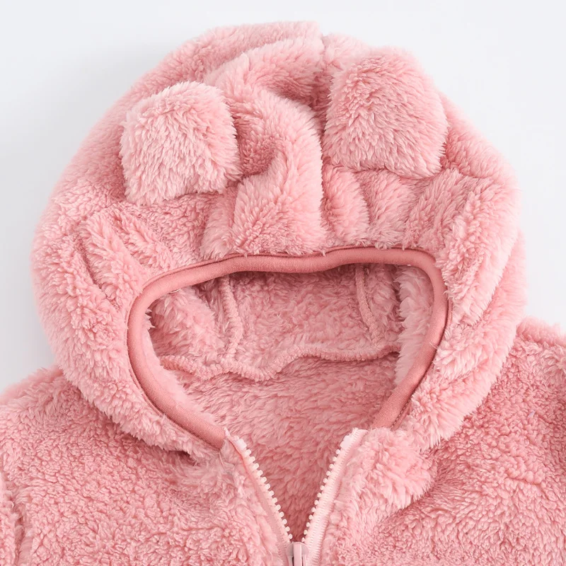 Новая детская куртка с ушками медведя симпатичная пушистая однотонная толстовка