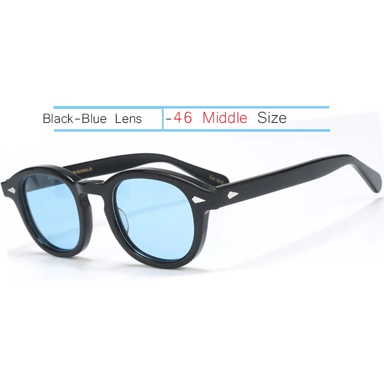 46-Black-Blue IVSTA Jonny Depp, мужские очки, ручная работа, ацетат, оправа, поляризационные солнцезащитные очки, круглые, люксовый бренд, оптические, близорукость, рецепт, логотип - Цвет оправы: 46-Black-Blue