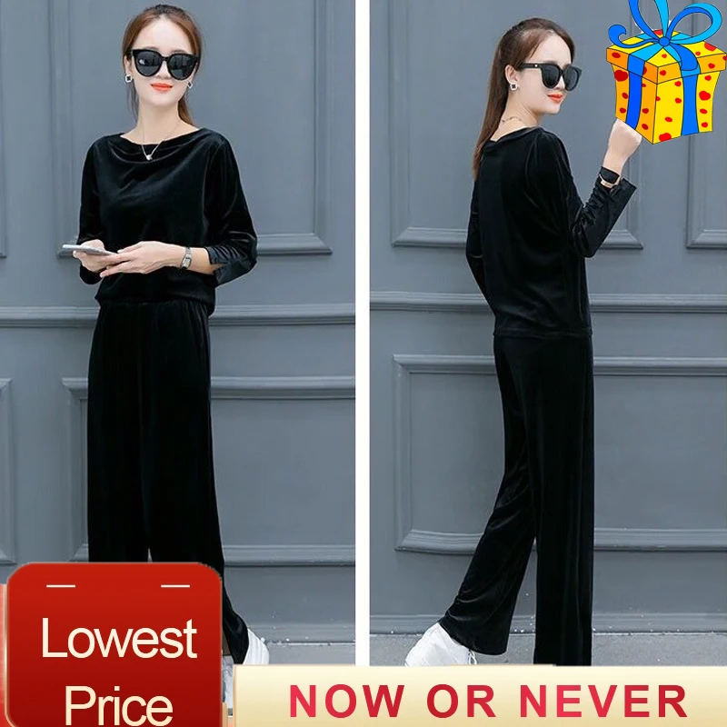 4xl велюровый спортивный костюм Топы + широкие брюки женские комплекты из двух