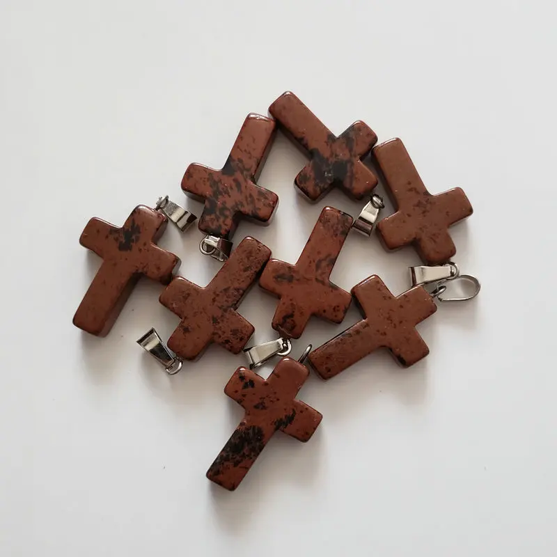 

Wholesale 50/lot hot sale Fashion Mahogany Obsidian Natural stones cross pendants for jewelry making charms Necklace accessories