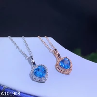 kjjeaxcmy boutique jewelry 925 sterling silver inlaid natural blue topaz womens necklace pendant supports inspection