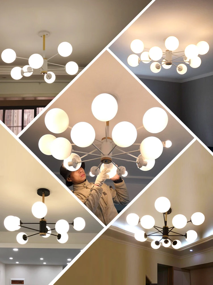 

TRAZOS Wooden LED Pendant Lights with Glass Lampshade For Dining Room Metal Cord Hang Lamp Adjustable Hanging Lighting Fixture