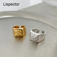lispector 925 sterling silver punk lava texture square rings for women men thick glossy wide ring unisex rock statement jewelry