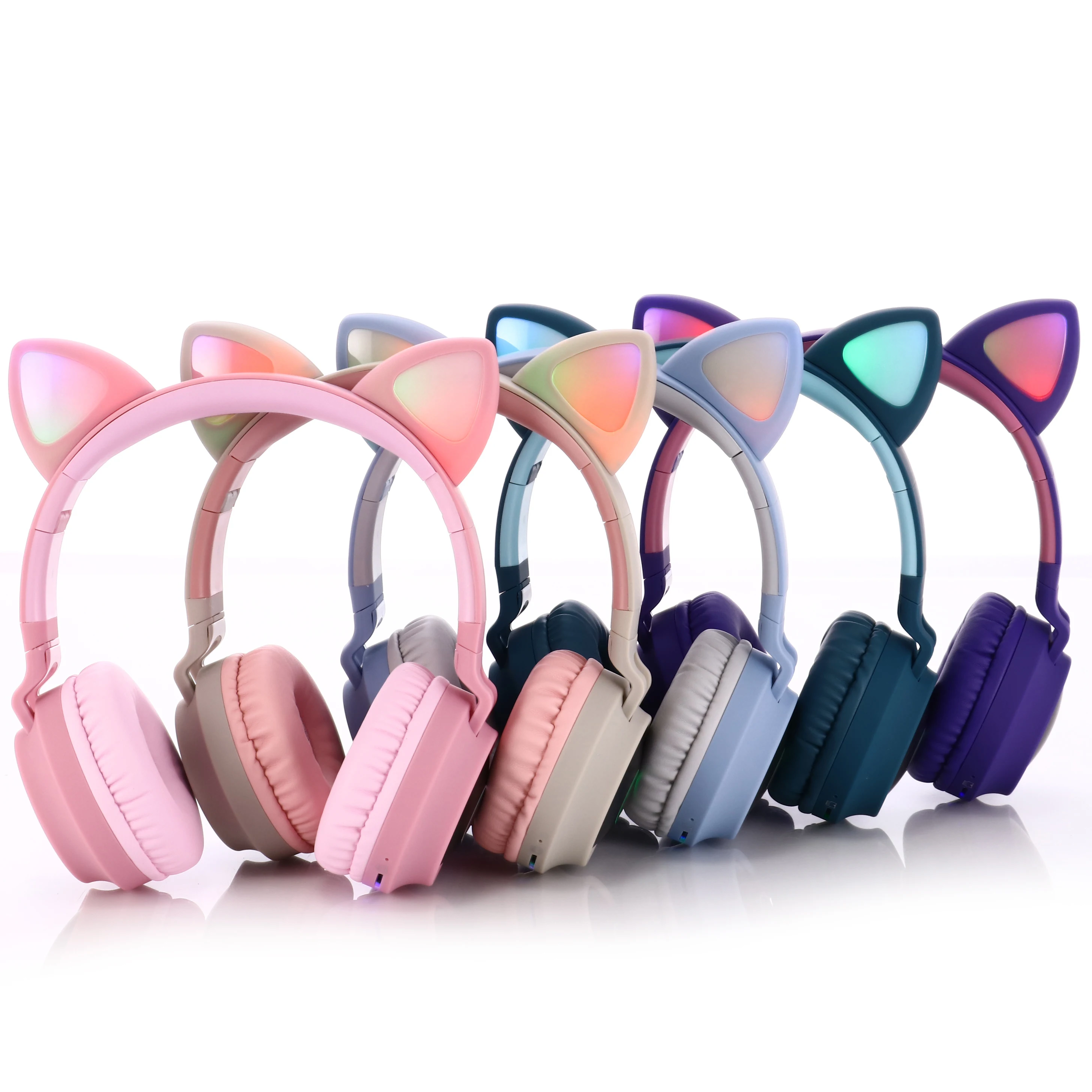 

Bluetooth Wireless Cat Ears Headphone With Mic, Kid Cute Girl Stereo Music Helmet, Foldable LED Headset