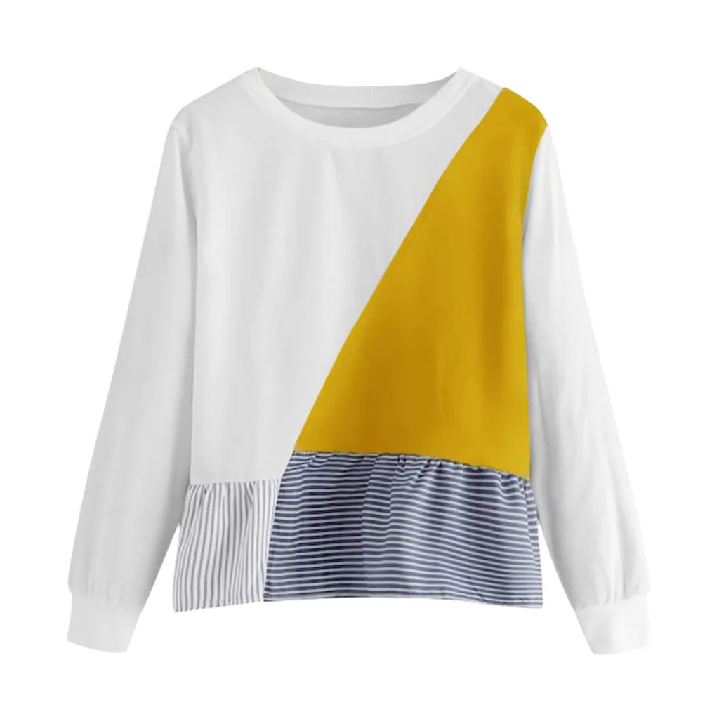 Осенняя Женская толстовка с длинным рукавом лоскутный пуловер Модный
