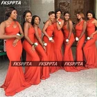 Оптовая продажа, оранжевые платья русалки в африканском стиле для подружки невесты, корсет на одно плечо, длинные официальные платья для подружки невесты для вечерние