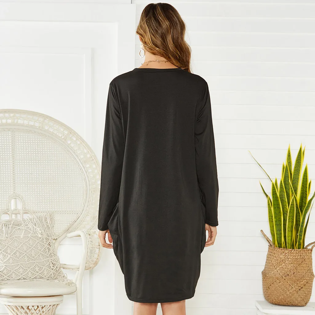 Новинка 2020 женское однотонное платье модное свободное с карманами повседневное