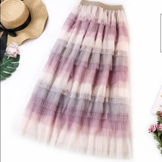 2019 летние юбки из тюля с цветочной вышивкой юбка высокой талией плиссированная