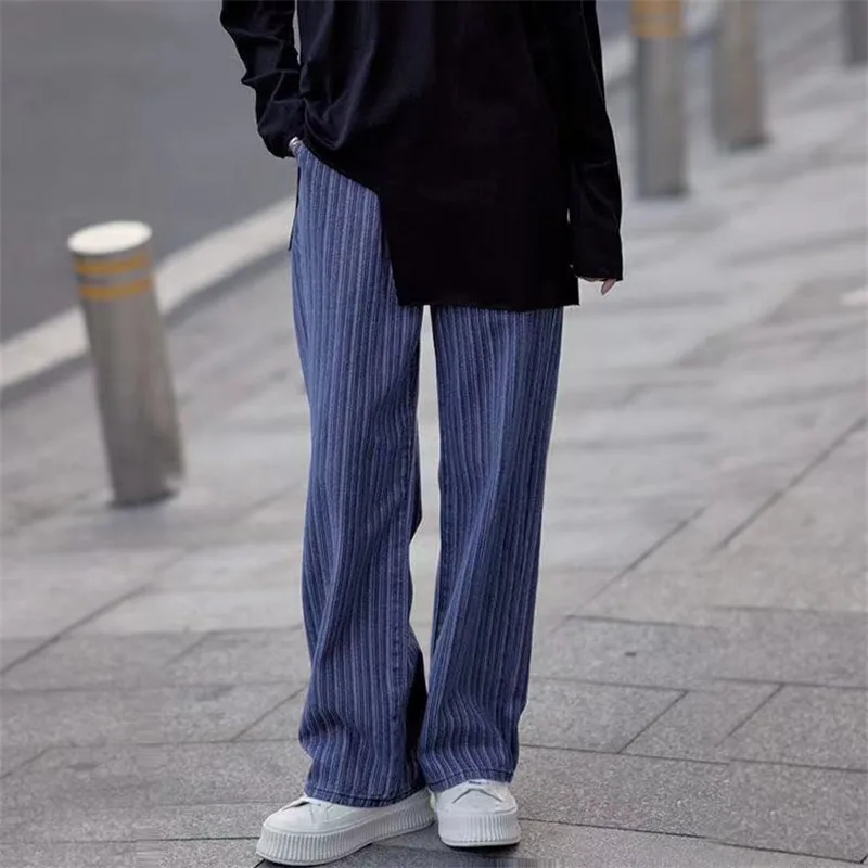 

Striped High Waist Women Jeans Spring New Fashion Korean Style Female Straight Denim Pants Casual Loose Jeans Pants