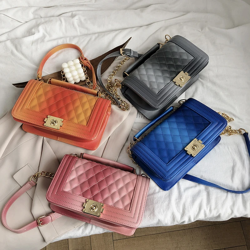 

High quality PU leather crossbody bag female 2020 summer checkered decorative shoulder bag female solid color crossbody bag