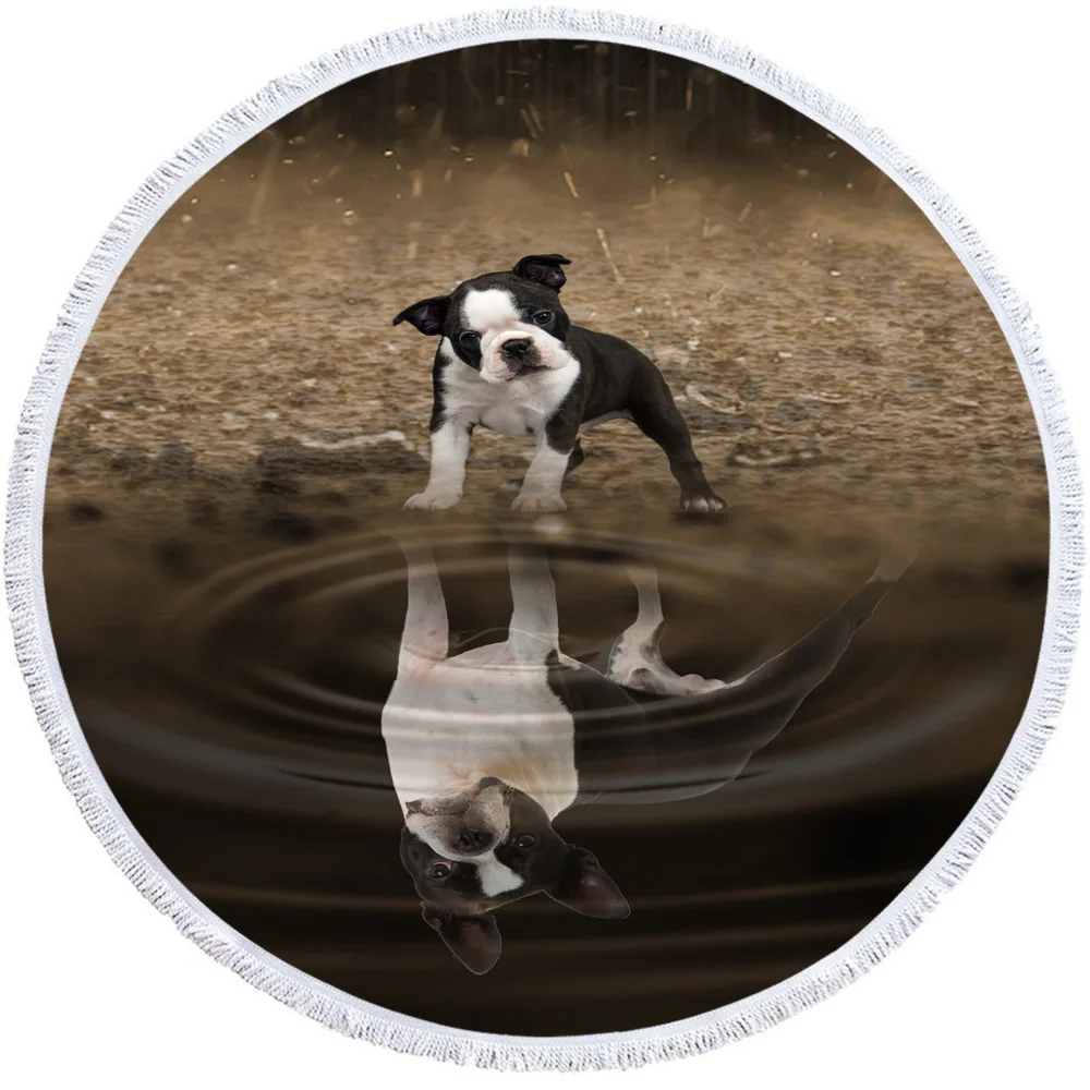 Круглое пляжное полотенце для собак летнее толстое душа с милым бульдогом