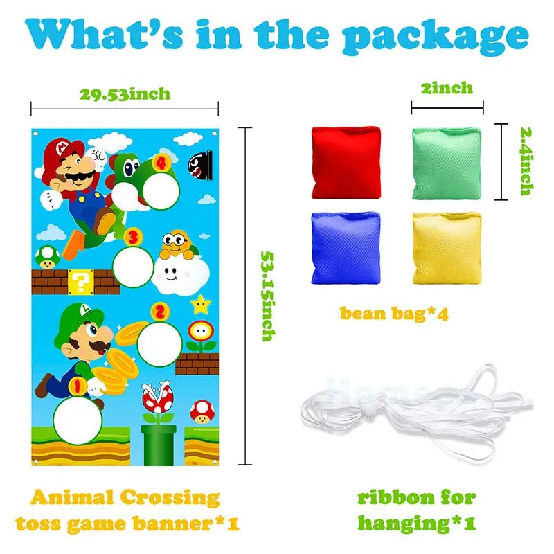 Juegos de Mario Bros Toss, 4 bolsas de frijol, juego de lanzar, pancarta, Fiesta Tem&aacute;tica, decoraci&oacute;n de carnaval, para interior y exterior, grupo deportivo para ni&ntilde;os-3