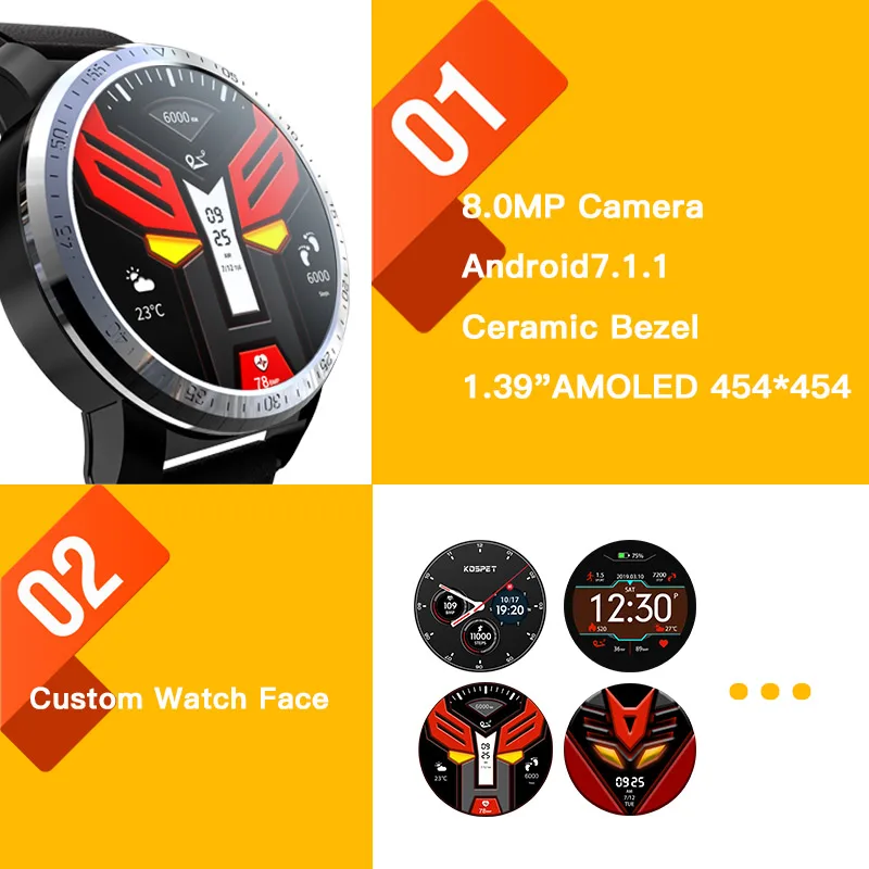 Смарт-часы KOSPET OPTIMUS PRO мужские 3 ГБ 32 8 0 МП 800 мАч 4G Android Bluetooth WIFI GPS с sim-картой для и IOS |