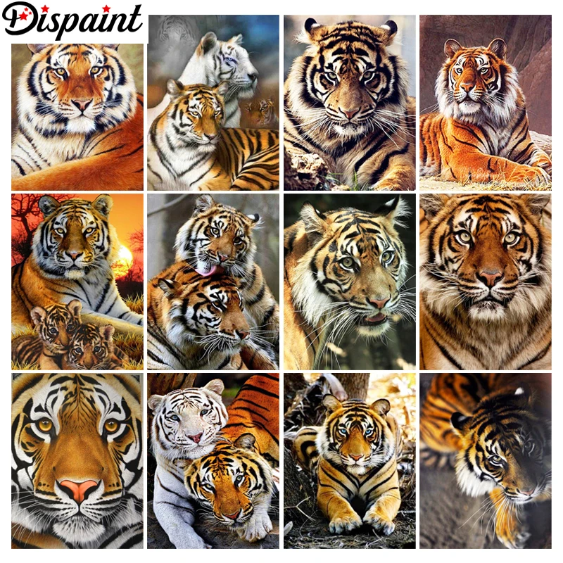 

Dispaint Diamond painting "Animal tiger" Full Square/Round Drill Wall Decor Inlaid Resin Embroidery Craft Cross stitch
