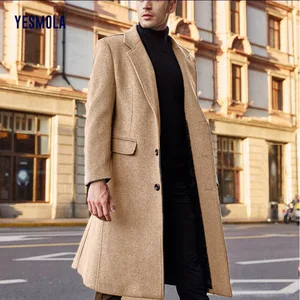 Imported YESMOLA Autumn Winter Mens Coat Solid Long Sleeve Woolen Jackets Fleece Men Overcoat Streetwear Fash