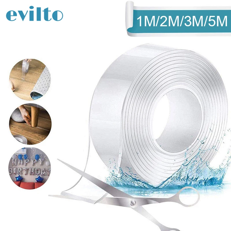 1/2/3/5m Double Sided Nano Magic Tape Reusable Adhesive Removable Sticker Washable Transparent Super Fix Gel Grip | Обустройство дома