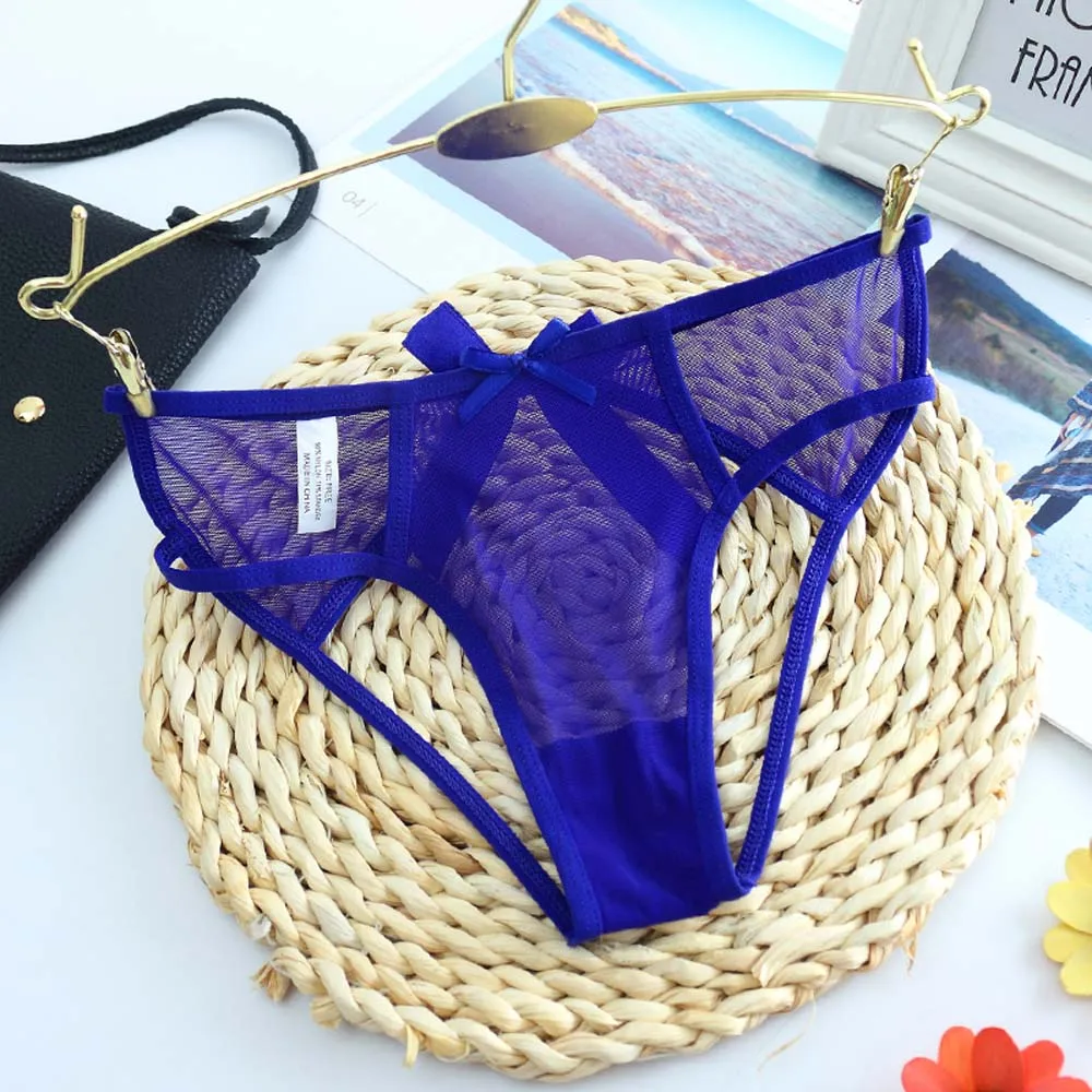 Royal blue Сексуальные кружевные экзотические трусики с открытой ягодицей, прозрачное женское нижнее белье, трусы с открытой промежностью, ультратонкие стринги, экзотическое белье - Цвет: Royal blue