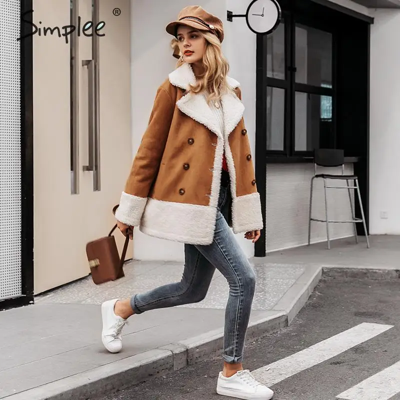 Simplee винтажные коричневый осенние пальто замшевые лоскутные изделия