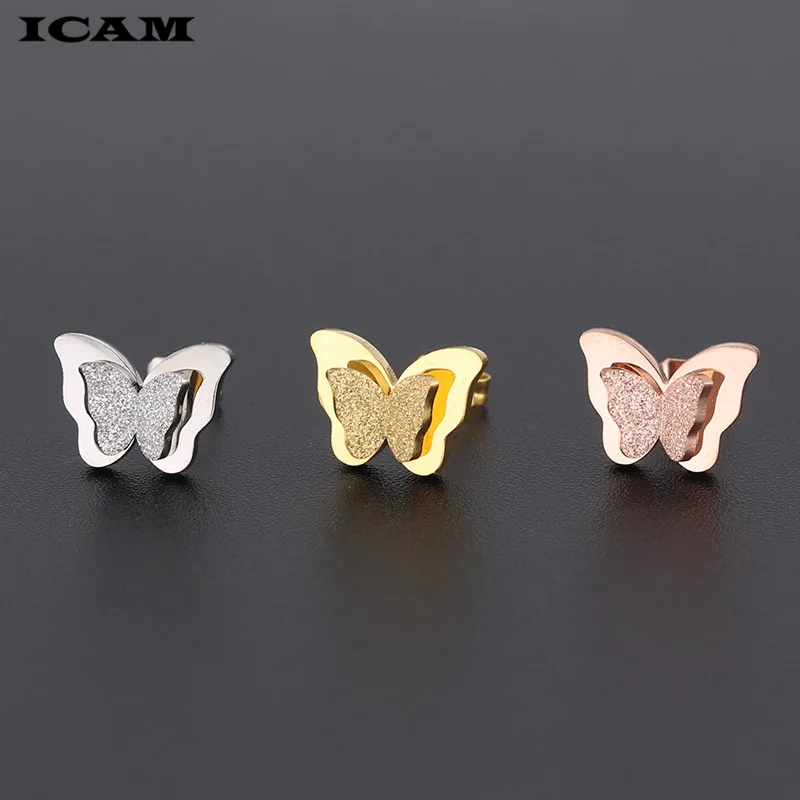 ICAM Stainless Steel Butterfly Stud Earrings for Women Cute Animal Girls Kids Fashion Jewelry Gift boucle d'oreille | Украшения и