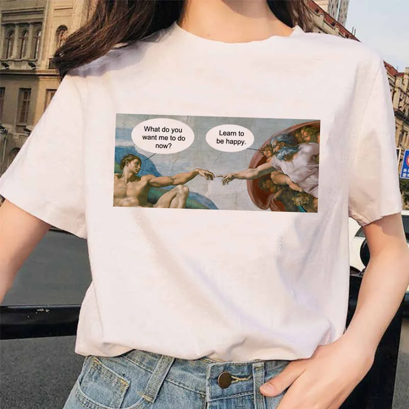Женская Винтажная Футболка микеланжело с рисунком руки ulzzang 90s femme harajuku | одежда