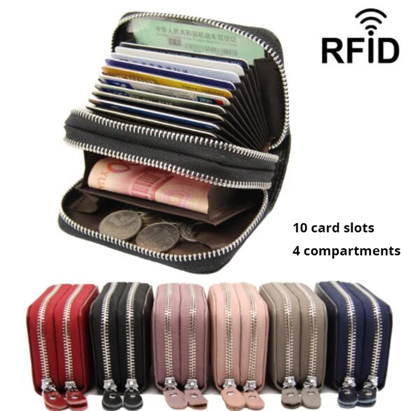 Кожаный женский мини rfid кошелек бизнес держатель для кредитных карт чехол с