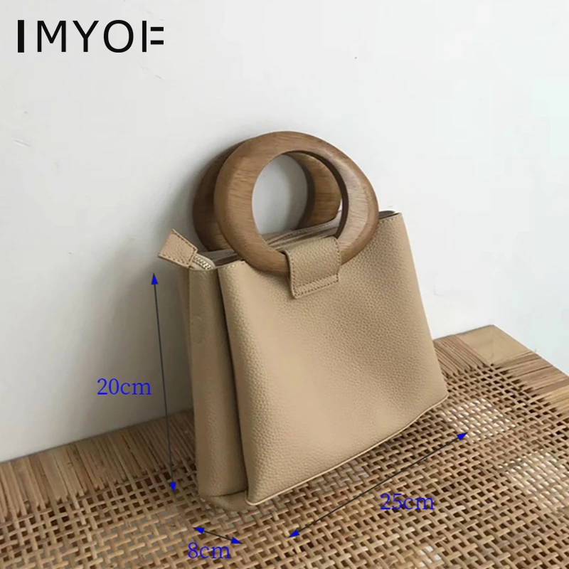 Модные женские сумки в винтажном стиле из искусственной кожи с деревянной ручкой