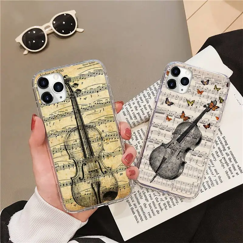 

Music Violin dance piano papaer Phone Case Transparent soft For iphone 12 11 13 7 8 6 s plus x xs xr pro max mini