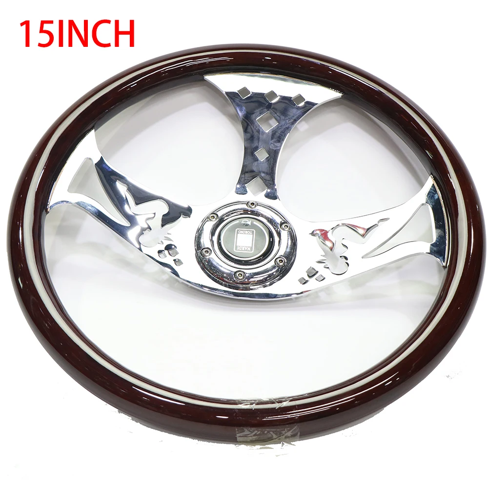 

Universal 15 inch car steering wheel solid wood silver spokes modified racing steering with base adapter qiuck release for BMW