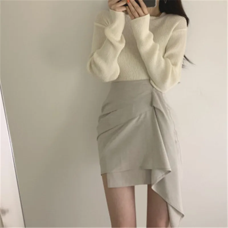 

2020 New Arrivals Korean Elastic Vertical Stripes Jumper Wool O-Neck Long-Sleeved Knitted Casual Pullovers Tops