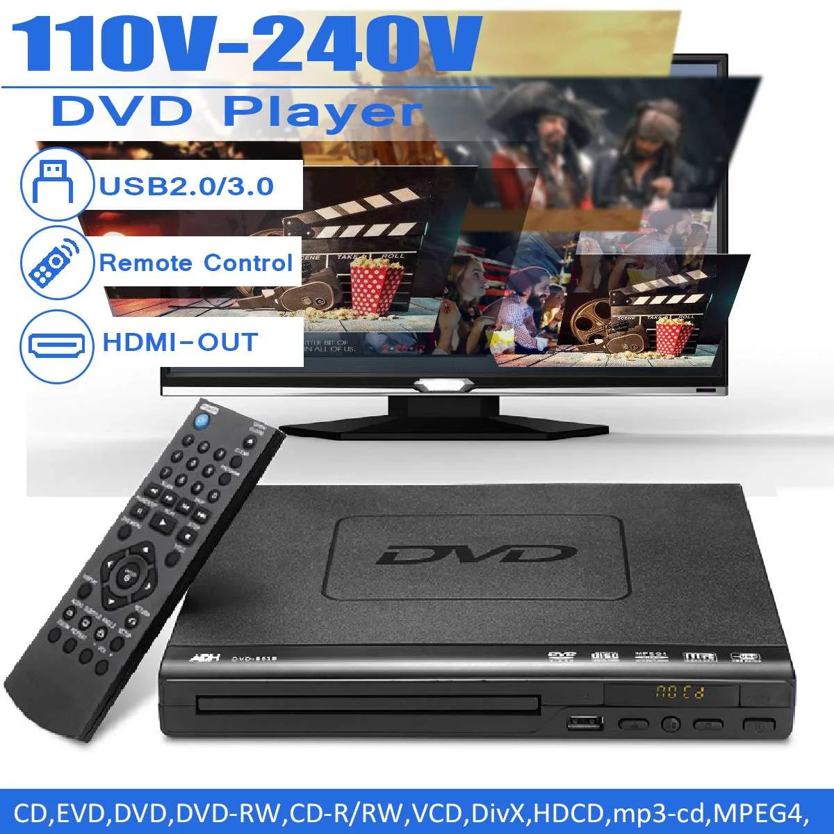 Multi Region Full HD 1080P Home DVD Player Multimedia Digital TV Disc Player Support DVD CD MP3 MP4 RW VCD Home Theatre System