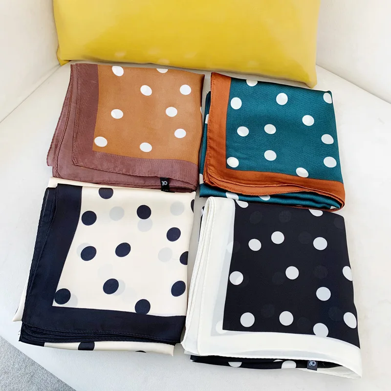 

70*70cm Fashion Handkerchief Dot Print Silk Satin Neck Scarf For Women Small Shawls Hair Scarfs Female Bag Scarves For Ladies