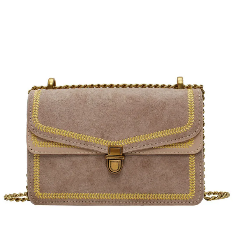 Модные сумки-мессенджер на ремне с цепочками Женские однотонные кашемировые