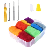 kaobuy 18pcs 8 colors fibre wool yarn roving with plastic storage box needle felting starter kit for diy needle felting