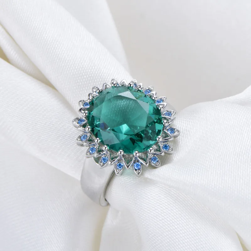 Кольцо женское из серебра 925 пробы в форме зеленого цветка | Украшения и