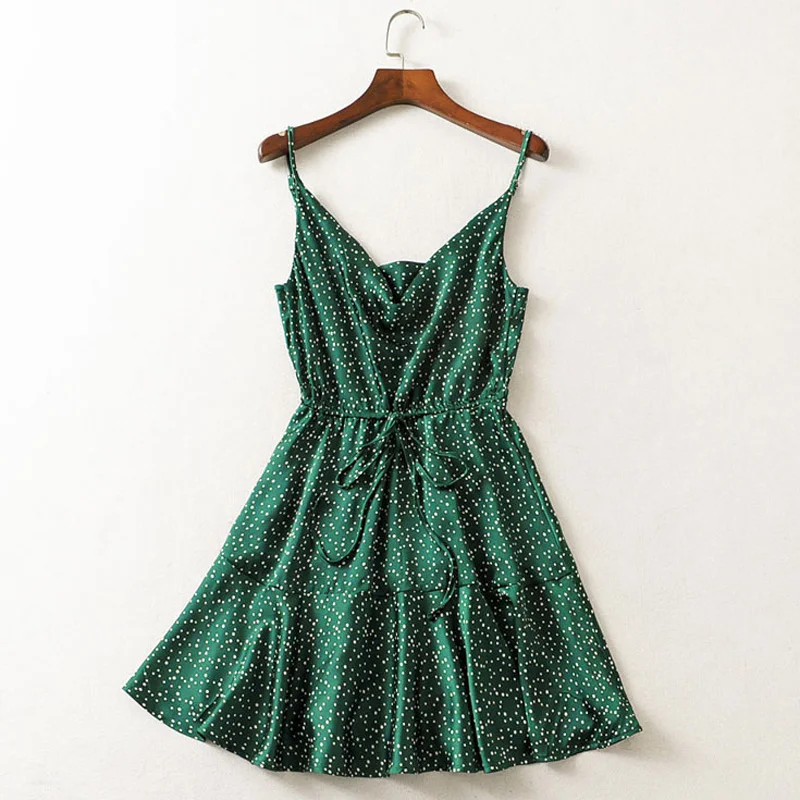 

Sexy Sleeveless Backless Women Dress Dot Print Party Mini Dress Summer Bow Tie Elastic Waist Spaghetti Strap Dress Chic Dresses