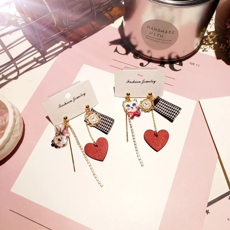 Корейские висячие серьги каваи милые клетчатые женские оптовые продажи с