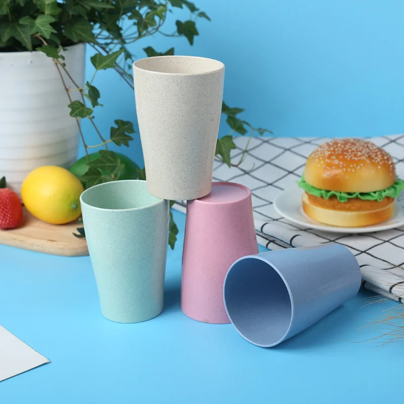 

4pcs/set Portable Juice Cups Biodegradable Eco-friendly Healthy Wheat Straw Mug Cup Water Coffee Milk Tea Cup Bathroom Tumblers