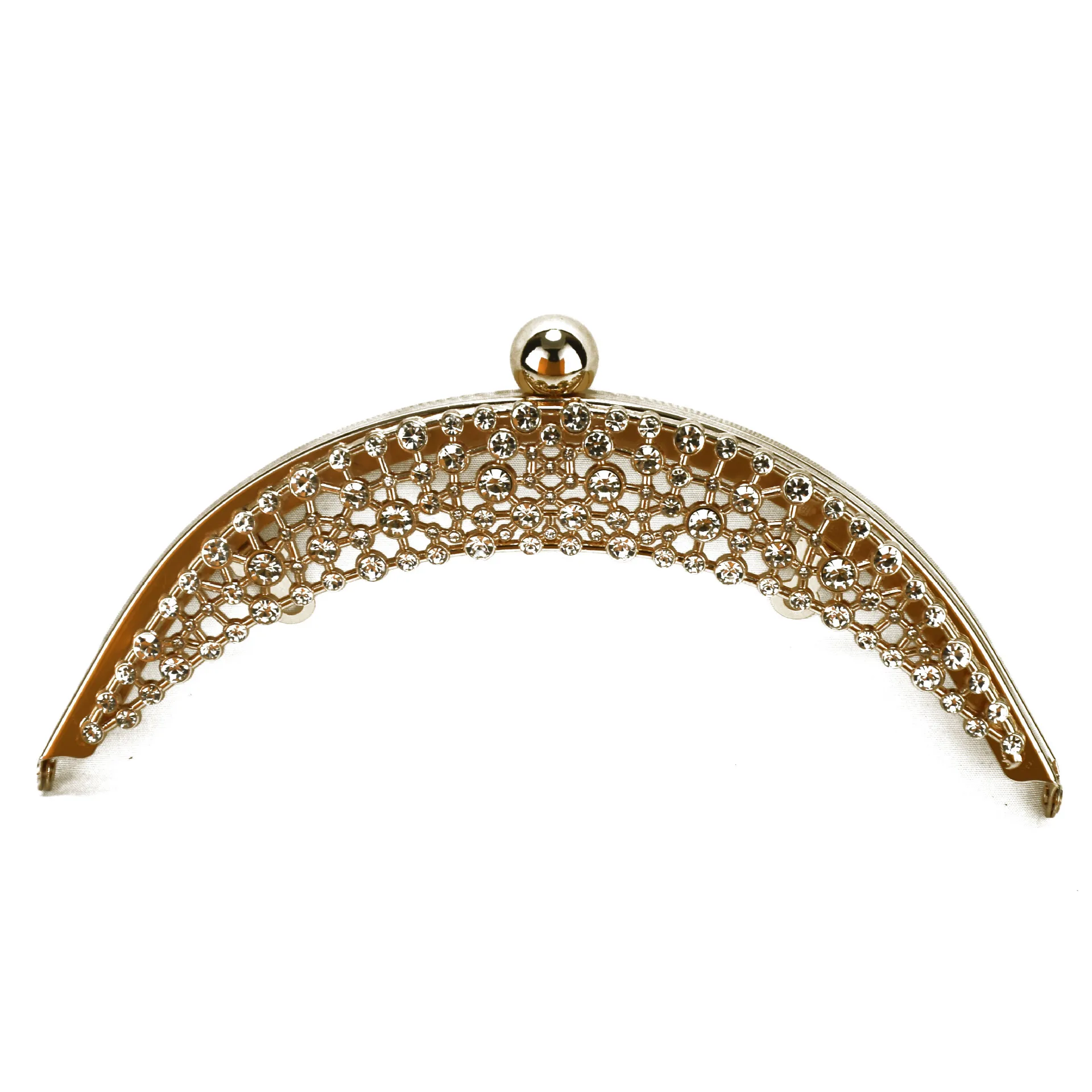 Half semicircle gold crystal on surface metal purse frame screws inside obag handles purse hanger wholesae handbag purse frames