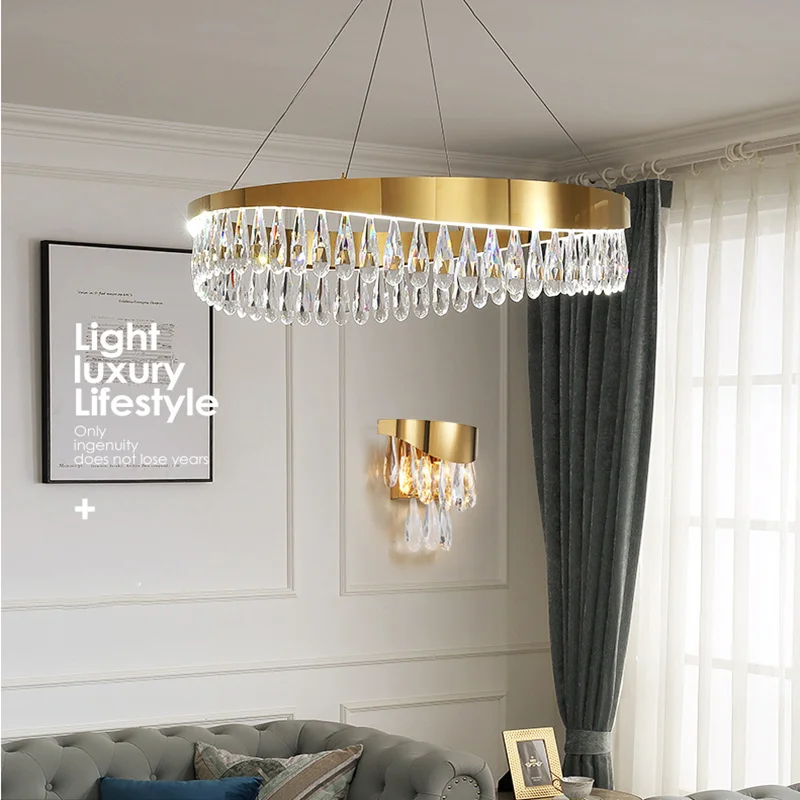 

Postmodern light luxury living room crystal chandelier creative fashion simple atmosphere net red circle bedroom dining room lam