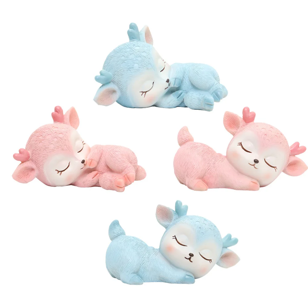 

4pcs Resin Sika Deer Ornaments Cartoon Car Adornments Home Decorations