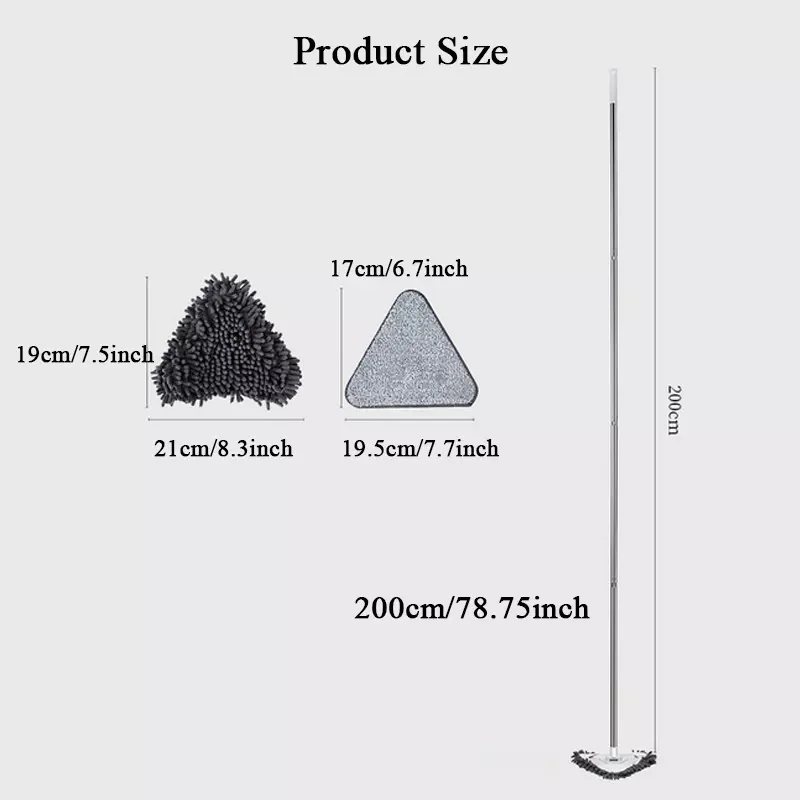 

200cm Muilt Triangle Mop Extensible Household Cleaning Lazy Mop Microfiber Flat Mop Bathroom Window Glass Ceiling Floor Cleaner