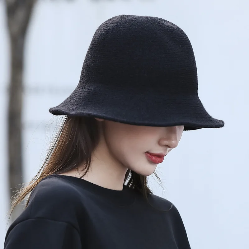 

New Autumn Winter Women's Thick Warm Knit Cap Wide Brim Leisure Fisherman Hat Tourism Retro Felt Top Hat Fashion Panama Hat