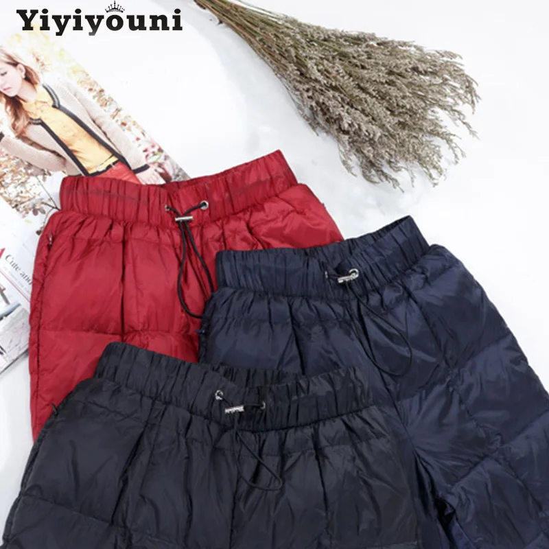 

Yiyiyouni 2020 Winter Casual Down Padded Pants Women Thick Cotton Plus Size Trousers Women Pockets High Waist Straight Pant Lady