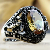 unique retro mens ring ancient silver color scorpion animal inlaid yellow zircon crystal rings for men party jewelry accessorie
