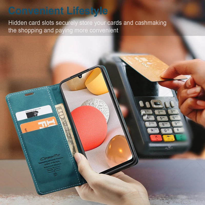 

For Samsung Galaxy A42 5G Phone Case CaseMe Wallet Leather Flip Case with Stand Function coque