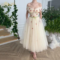 berylove elegant prom dress 2022 sweetheart tea length party dress tulle a line evening dress with cherry vestidos de novia