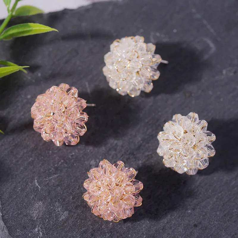 Женские серьги гвоздики с кристаллами вечерние ручной работы в Корейском стиле