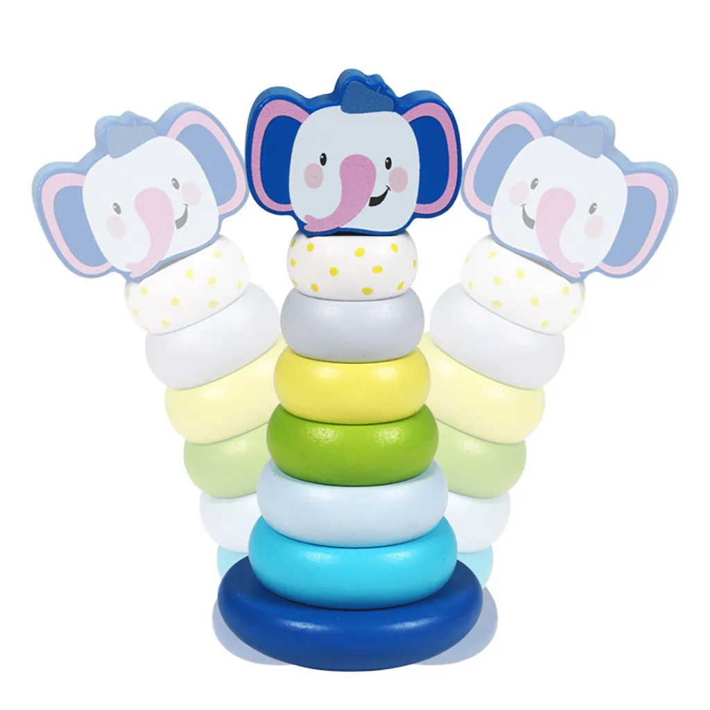 Montessori Kid Education Funny Toys Wooden Rainbow Tower Colorful Rings Stacked Toys For Boy Girl Kids Baby Children Gift